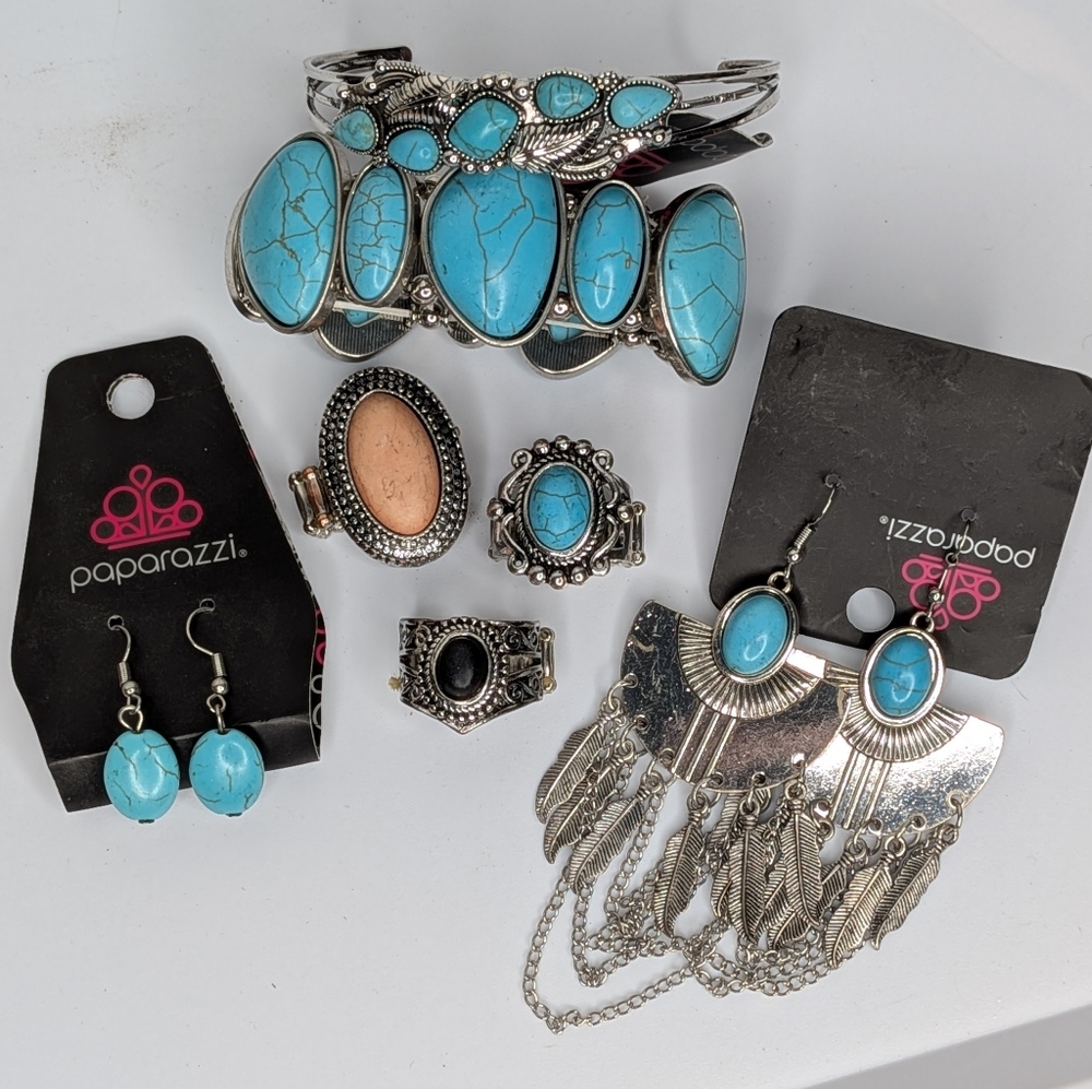 Paparazzi Jewelry Lot Turquoise Statement Necklaces Earrings Rings Western Boho - Picture 5 of 7